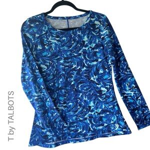 T by TALBOTS NWOT SUPERSOFT JERSEY SCOOP NECK  TEE CLUSTERED BLUE FLORAL | SMALL